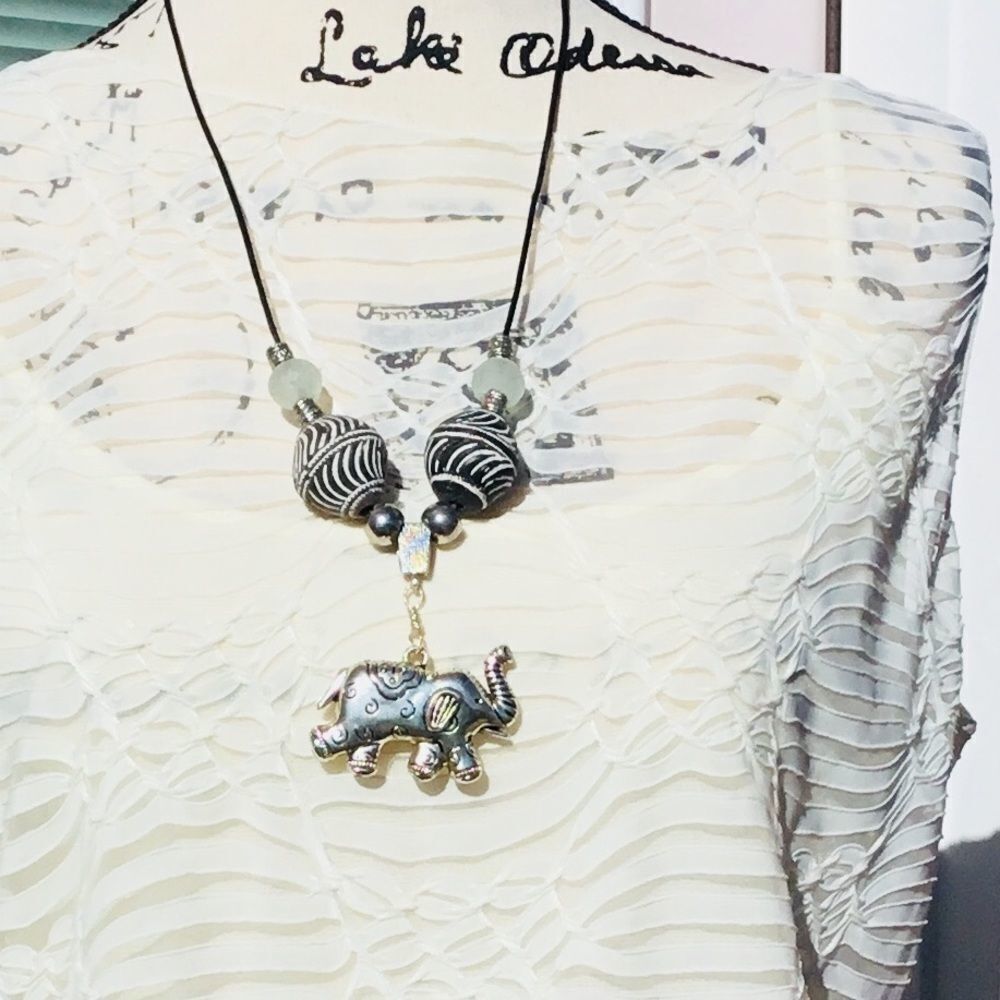 NEW Silver Elephant Tribal Handmade Textured Beads Necklace Jewelry
